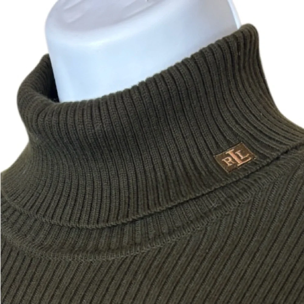 Ralph Lauren Ribbed Turtleneck Sweater Vintage 90s Y2K Olive Green Brown Size XL